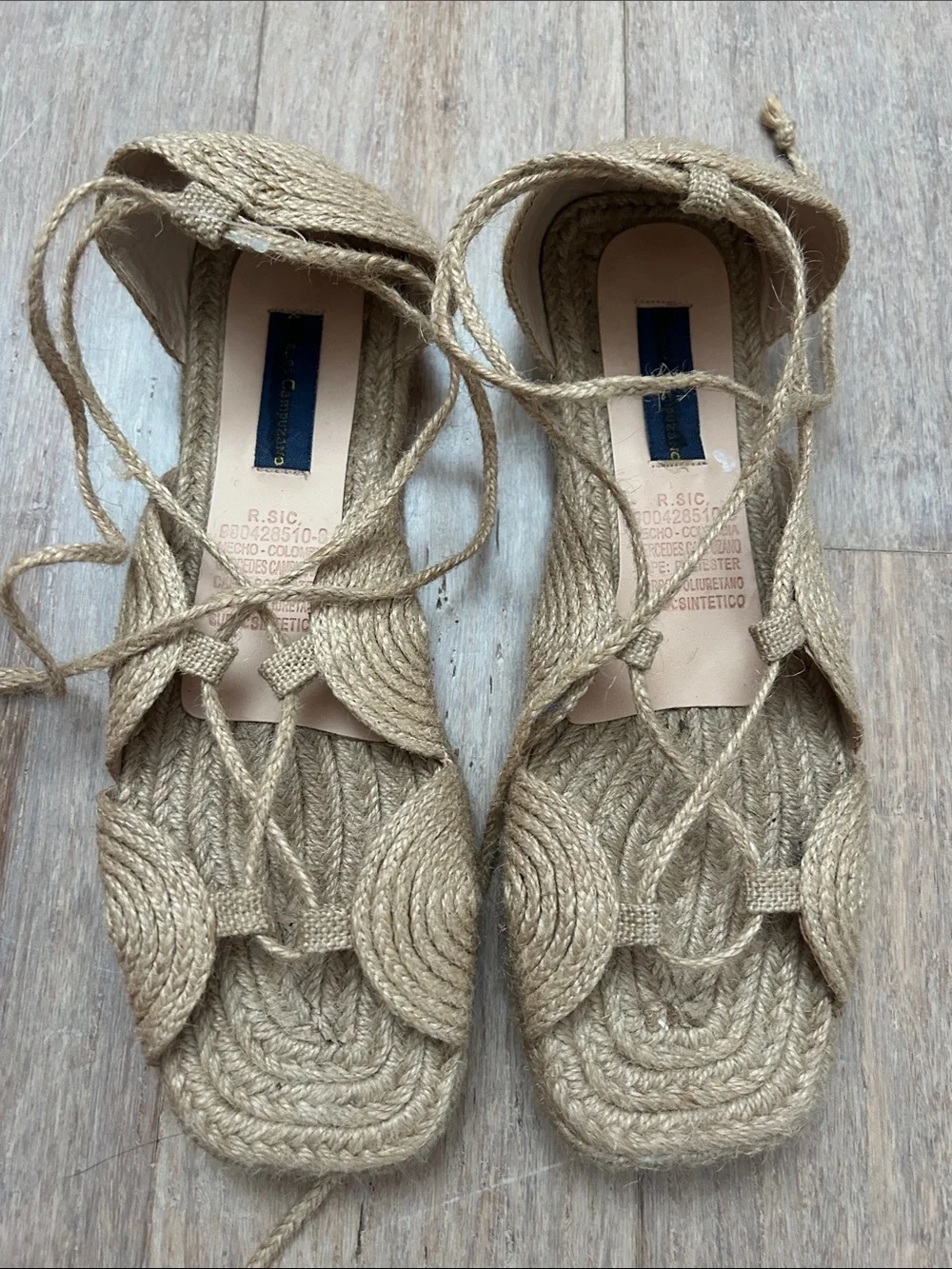 Mercedes Campuzano Women’s Natural Braided Espadrille Sandals - Lace-Up size 10
